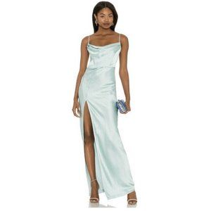 Nookie Dream Draped Gown Mint Green Satin Dress